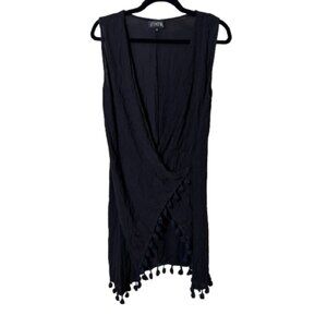 ATHENA Wrap Front Tassel Short Swim Swimsuit Cover Up Coverup Size Medium Black